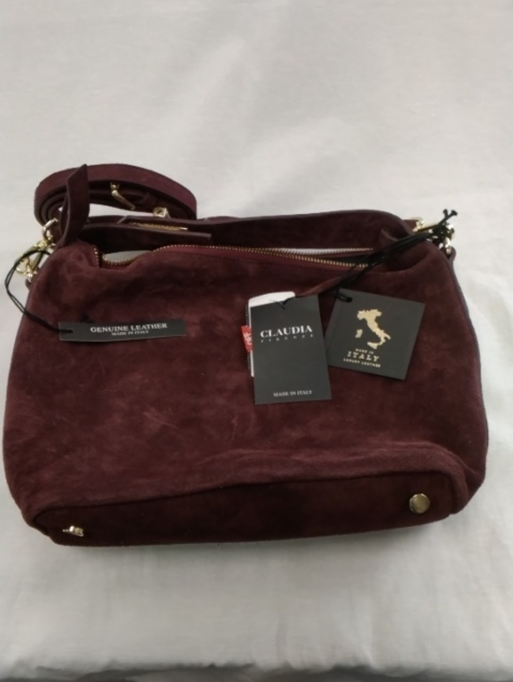 Source Unknown Burgundy Suede Shoulder Bag with Gold Hardware